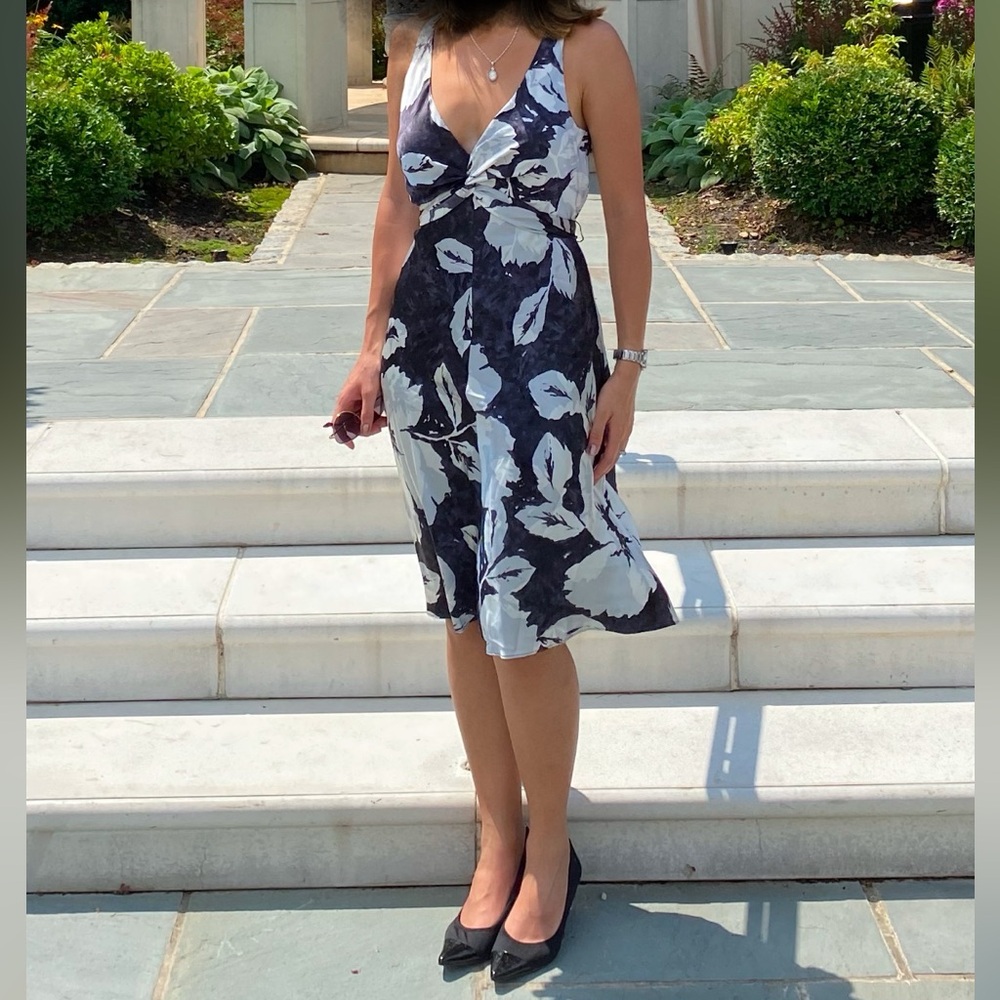 BCBG Silk Floral Dress Crisscross Back